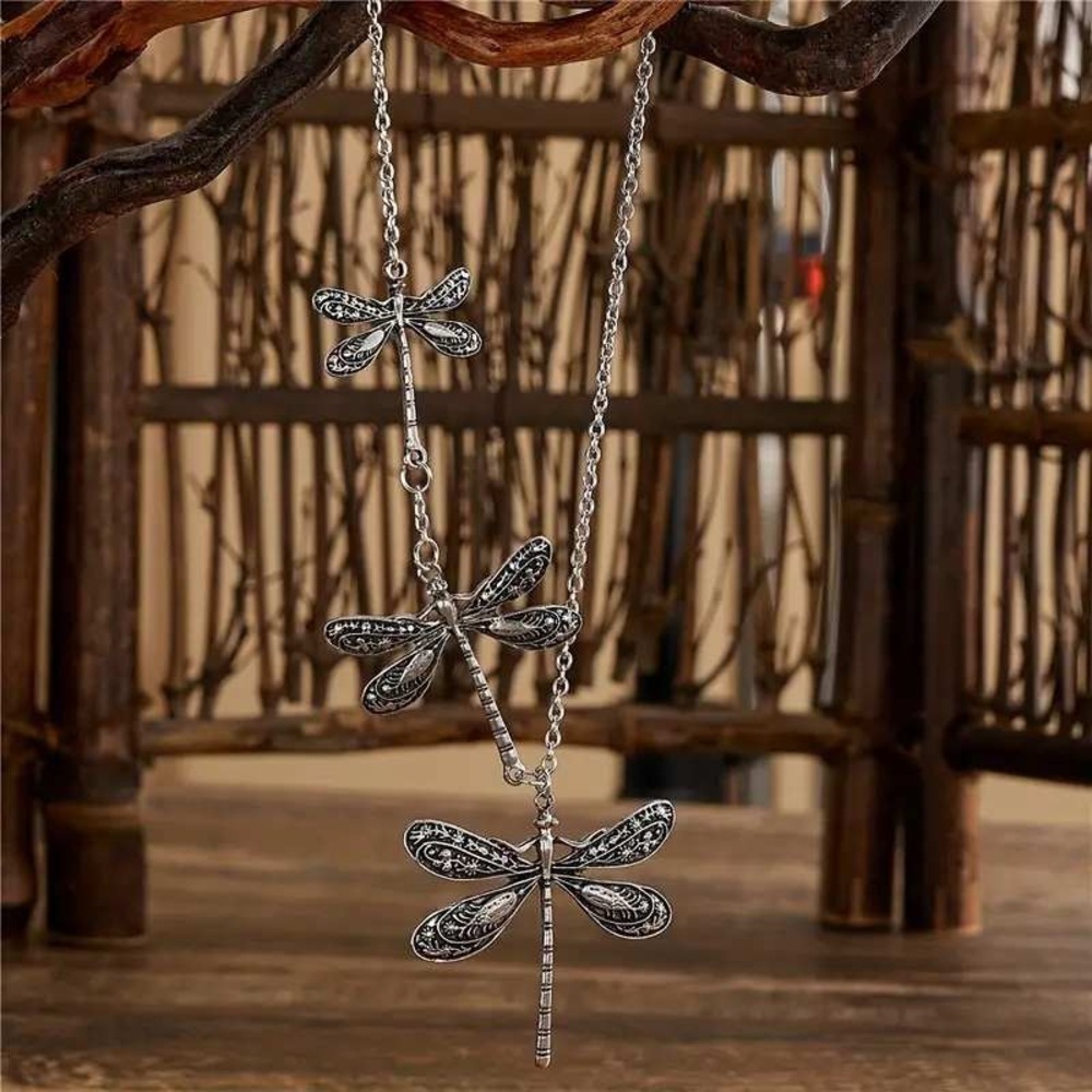 Dragonfly Pendant Necklace Silver Tone Bohemian Style‎ Fashion Jewelry New